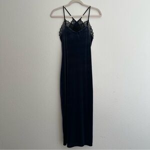 Vintage Y2K Navy Velvet Lace Slip Dress